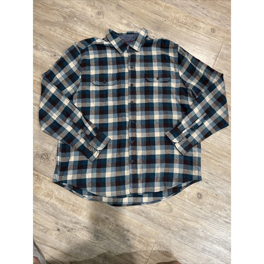 Woolrich Flannel Shirt Mens XL Blue/Black‎ Plaid Button Up Long Sleeve # 1
